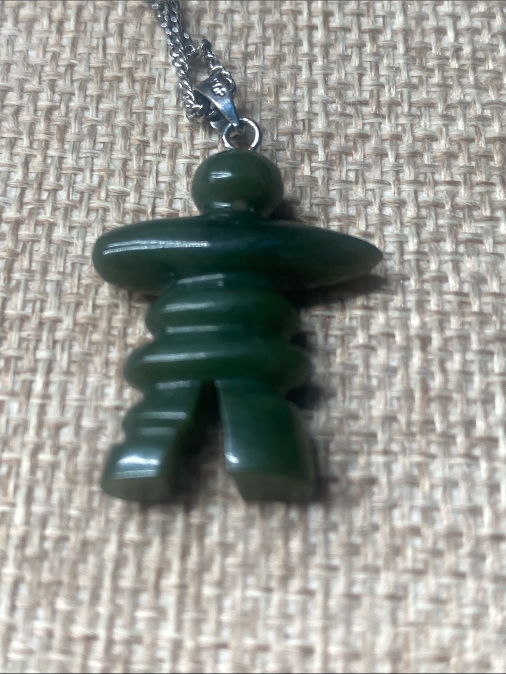 🍇 Inukshuk Pendant Hand Carved Nephrite Jade 18KT GP Chain